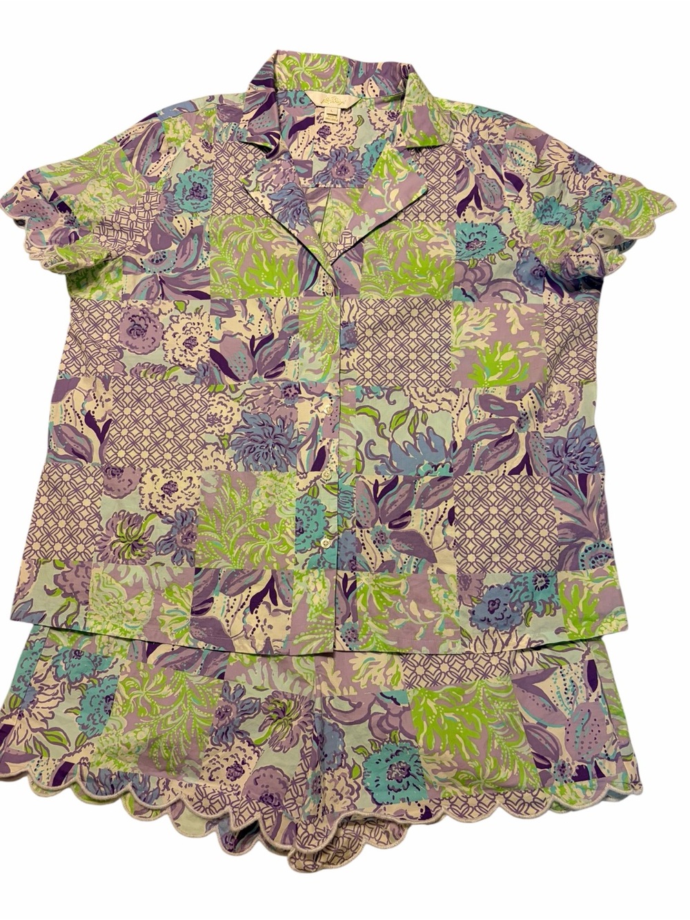 Lilly Pulitzer Biscayne Pajama Shirt and Short Set Women’s Size L Cotton Cozy - Picture 2 of 16